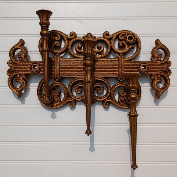 HOMCO Candelabra Gold 3 Arm Candle Holder MCM Hollywood Regency Gothic VIntage - Picture 13 of 13